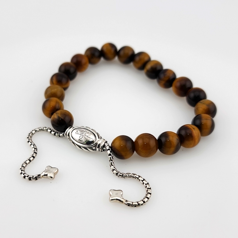 David Yurman Sterling Silver Bead Bracelet with Tiger's Eye One Size